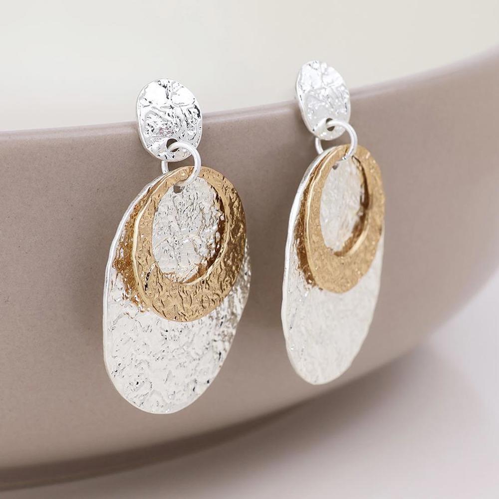 Peace of Mind Eclipse Oval Drop Earrings Mixed Metal
